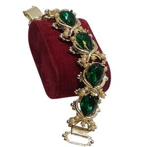 Vintage Gold Tone & Simulated Stones Bracelet 60's 70's 80's